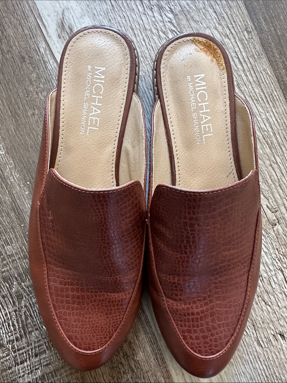 Michael Shannon Cognac Textured Slip-On Mules